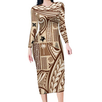 Samoa Tapa Family Matching Long Sleeve Bodycon Dress and Hawaiian Shirt Siapo Mix Tatau Patterns LT7 - Wonder Print Shop