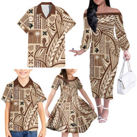 Samoa Tapa Family Matching Off Shoulder Long Sleeve Dress and Hawaiian Shirt Siapo Mix Tatau Patterns - Wonder Print Shop