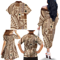 Samoa Tapa Family Matching Off Shoulder Long Sleeve Dress and Hawaiian Shirt Siapo Mix Tatau Patterns - Wonder Print Shop