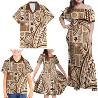 Samoa Tapa Family Matching Off Shoulder Maxi Dress and Hawaiian Shirt Siapo Mix Tatau Patterns LT7 - Wonder Print Shop