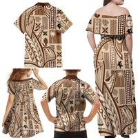 Samoa Tapa Family Matching Off Shoulder Maxi Dress and Hawaiian Shirt Siapo Mix Tatau Patterns LT7 - Wonder Print Shop