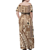 Samoa Tapa Family Matching Off Shoulder Maxi Dress and Hawaiian Shirt Siapo Mix Tatau Patterns LT7 - Wonder Print Shop