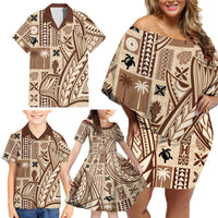 Samoa Tapa Family Matching Off Shoulder Short Dress and Hawaiian Shirt Siapo Mix Tatau Patterns LT7 - Wonder Print Shop