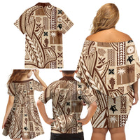 Samoa Tapa Family Matching Off Shoulder Short Dress and Hawaiian Shirt Siapo Mix Tatau Patterns LT7 - Wonder Print Shop