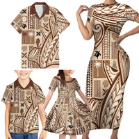 Samoa Tapa Family Matching Short Sleeve Bodycon Dress and Hawaiian Shirt Siapo Mix Tatau Patterns - Wonder Print Shop