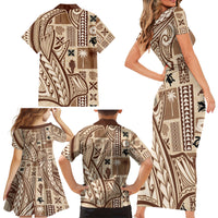 Samoa Tapa Family Matching Short Sleeve Bodycon Dress and Hawaiian Shirt Siapo Mix Tatau Patterns - Wonder Print Shop