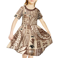 Samoa Tapa Kid Short Sleeve Dress Siapo Mix Tatau Patterns - Wonder Print Shop