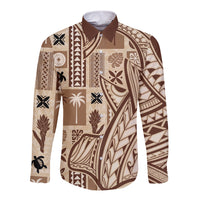 Samoa Tapa Long Sleeve Button Shirt Siapo Mix Tatau Patterns - Wonder Print Shop