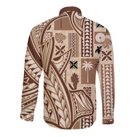 Samoa Tapa Long Sleeve Button Shirt Siapo Mix Tatau Patterns - Wonder Print Shop