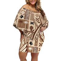 Samoa Tapa Off Shoulder Short Dress Siapo Mix Tatau Patterns - Wonder Print Shop