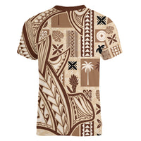 Samoa Tapa Women V Neck T Shirt Siapo Mix Tatau Patterns - Wonder Print Shop