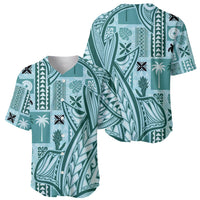 Samoa Tapa Baseball Jersey Siapo Mix Tatau Patterns - Teal LT7 - Wonder Print Shop