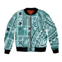 Samoa Tapa Bomber Jacket Siapo Mix Tatau Patterns - Teal LT7 - Wonder Print Shop