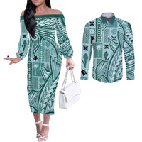 samoa-tapa-couples-matching-off-the-shoulder-long-sleeve-dress-and-long-sleeve-button-shirt-siapo-mix-tatau-patterns-teal