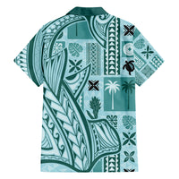 Samoa Tapa Family Matching Puletasi Dress and Hawaiian Shirt Siapo Mix Tatau Patterns - Teal - Wonder Print Shop