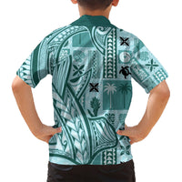 Samoa Tapa Family Matching Short Sleeve Bodycon Dress and Hawaiian Shirt Siapo Mix Tatau Patterns - Teal - Wonder Print Shop