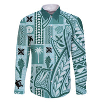 Samoa Tapa Family Matching Short Sleeve Bodycon Dress and Hawaiian Shirt Siapo Mix Tatau Patterns - Teal - Wonder Print Shop
