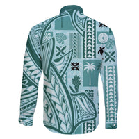 Samoa Tapa Family Matching Short Sleeve Bodycon Dress and Hawaiian Shirt Siapo Mix Tatau Patterns - Teal - Wonder Print Shop