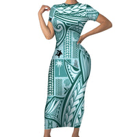 Samoa Tapa Family Matching Short Sleeve Bodycon Dress and Hawaiian Shirt Siapo Mix Tatau Patterns - Teal - Wonder Print Shop