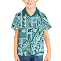 Samoa Tapa Family Matching Summer Maxi Dress and Hawaiian Shirt Siapo Mix Tatau Patterns - Teal - Wonder Print Shop