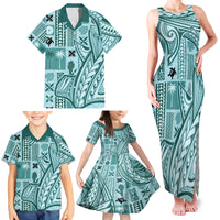 Samoa Tapa Family Matching Tank Maxi Dress and Hawaiian Shirt Siapo Mix Tatau Patterns - Teal - Wonder Print Shop