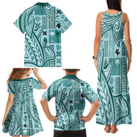 Samoa Tapa Family Matching Tank Maxi Dress and Hawaiian Shirt Siapo Mix Tatau Patterns - Teal - Wonder Print Shop