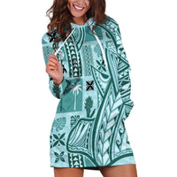 Samoa Tapa Hoodie Dress Siapo Mix Tatau Patterns - Teal - Wonder Print Shop