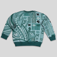 Samoa Tapa Kid Ugly Christmas Sweater Siapo Mix Tatau Patterns - Teal - Wonder Print Shop