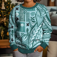 Samoa Tapa Kid Ugly Christmas Sweater Siapo Mix Tatau Patterns - Teal - Wonder Print Shop