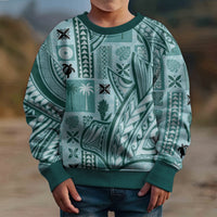 Samoa Tapa Kid Ugly Christmas Sweater Siapo Mix Tatau Patterns - Teal - Wonder Print Shop