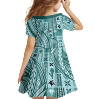 Samoa Tapa Kid Short Sleeve Dress Siapo Mix Tatau Patterns - Teal - Wonder Print Shop