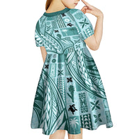 Samoa Tapa Kid Short Sleeve Dress Siapo Mix Tatau Patterns - Teal - Wonder Print Shop
