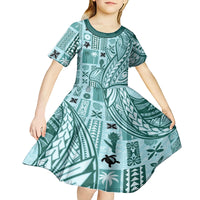 Samoa Tapa Kid Short Sleeve Dress Siapo Mix Tatau Patterns - Teal - Wonder Print Shop