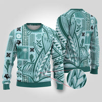 Samoa Tapa Ugly Christmas Sweater Siapo Mix Tatau Patterns - Teal - Wonder Print Shop