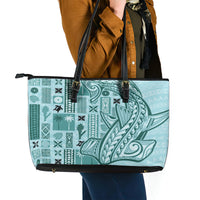 Samoa Tapa Leather Tote Bag Siapo Mix Tatau Patterns - Teal - Wonder Print Shop