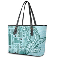 Samoa Tapa Leather Tote Bag Siapo Mix Tatau Patterns - Teal - Wonder Print Shop