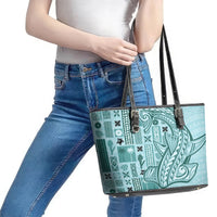 Samoa Tapa Leather Tote Bag Siapo Mix Tatau Patterns - Teal - Wonder Print Shop