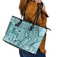 Samoa Tapa Leather Tote Bag Siapo Mix Tatau Patterns - Teal - Wonder Print Shop