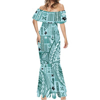Samoa Tapa Mermaid Dress Siapo Mix Tatau Patterns - Teal - Wonder Print Shop