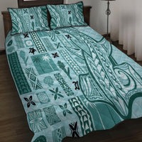 Samoa Tapa Quilt Bed Set Siapo Mix Tatau Patterns - Teal - Wonder Print Shop
