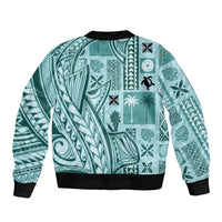 Samoa Tapa Sleeve Zip Bomber Jacket Siapo Mix Tatau Patterns - Teal - Wonder Print Shop