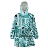 Samoa Tapa Wearable Blanket Hoodie Siapo Mix Tatau Patterns - Teal - Wonder Print Shop