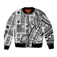 Samoa Tapa Bomber Jacket Siapo Mix Tatau Patterns - White LT7 - Wonder Print Shop