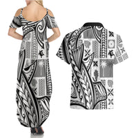 Samoa Tapa Couples Matching Summer Maxi Dress and Hawaiian Shirt Siapo Mix Tatau Patterns - White LT7 - Wonder Print Shop