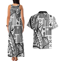 Samoa Tapa Couples Matching Tank Maxi Dress and Hawaiian Shirt Siapo Mix Tatau Patterns - White LT7 - Wonder Print Shop