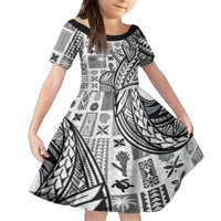 Samoa Tapa Family Matching Long Sleeve Bodycon Dress and Hawaiian Shirt Siapo Mix Tatau Patterns - White LT7 - Wonder Print Shop