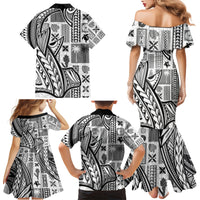 Samoa Tapa Family Matching Mermaid Dress and Hawaiian Shirt Siapo Mix Tatau Patterns - White LT7 - Wonder Print Shop