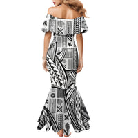 Samoa Tapa Family Matching Mermaid Dress and Hawaiian Shirt Siapo Mix Tatau Patterns - White LT7 - Wonder Print Shop