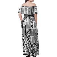 Samoa Tapa Family Matching Off Shoulder Maxi Dress and Hawaiian Shirt Siapo Mix Tatau Patterns - White LT7 - Wonder Print Shop
