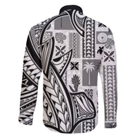 Samoa Tapa Family Matching Off Shoulder Short Dress and Hawaiian Shirt Siapo Mix Tatau Patterns - White LT7 - Wonder Print Shop